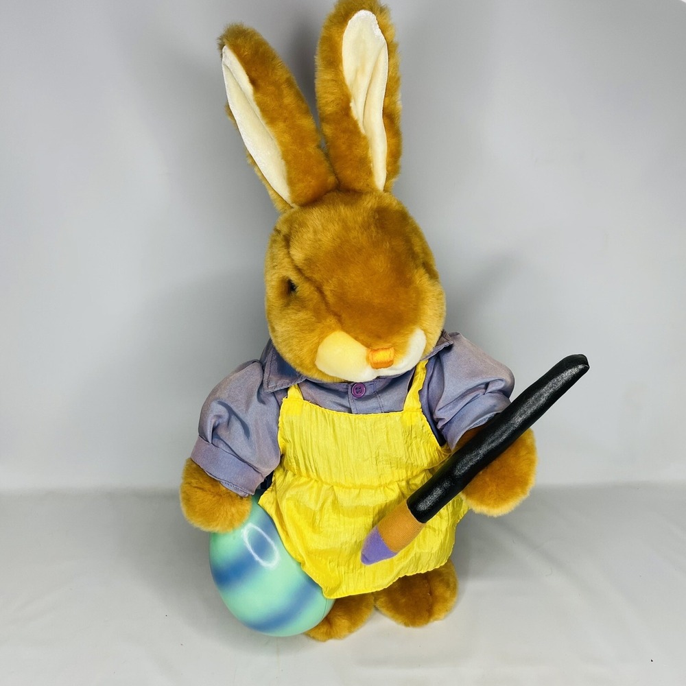 Dan Dee Collectors Choice Large Easter Bunny Plush Toy Paintbrush Egg 20" Apron